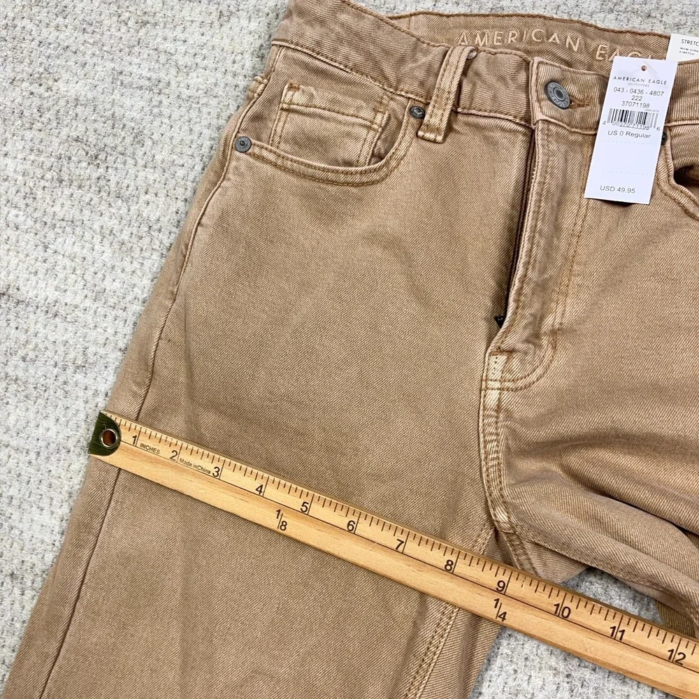 American Eagle Mom Jeans Women 0 Brown Straight Leg‎ Stretch Denim Pants 25x28